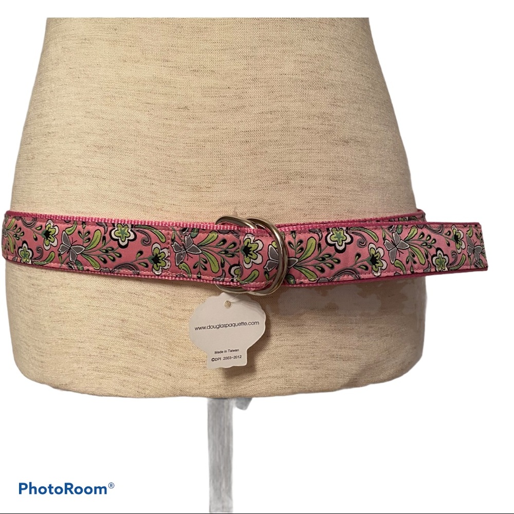 DOUGLAS PAQUETTE NEW BELT PINK BUTTERFLY RIBBON CANVAS Size M USA NWT